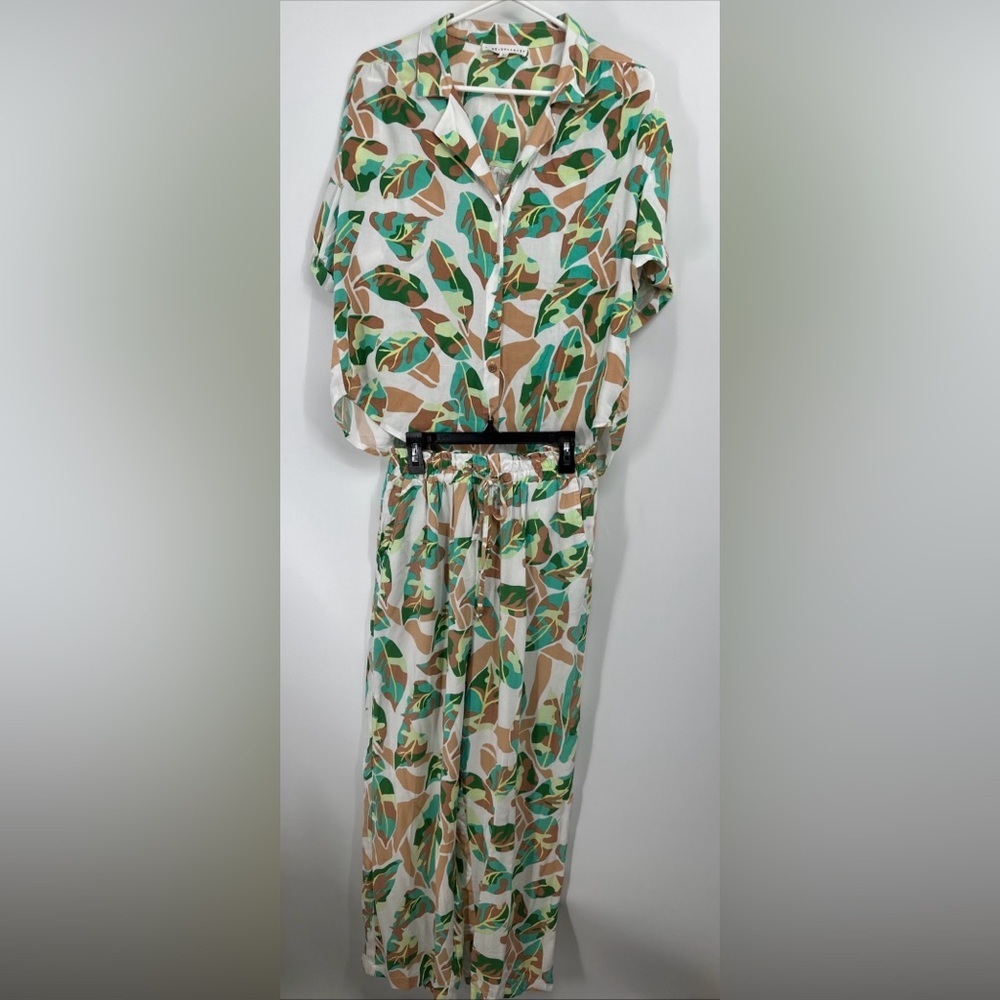 New Jane + Delancey Women's Sz Small Pants & Top Set Tropical Rayon